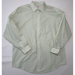 Brooks Brothers 346 Shirt Mens 17-4/5 Green White Check Non-Iron Cotton